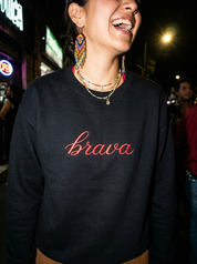 Lifestyle editorial photo — Brava Embroidered Sweatshirt, Black