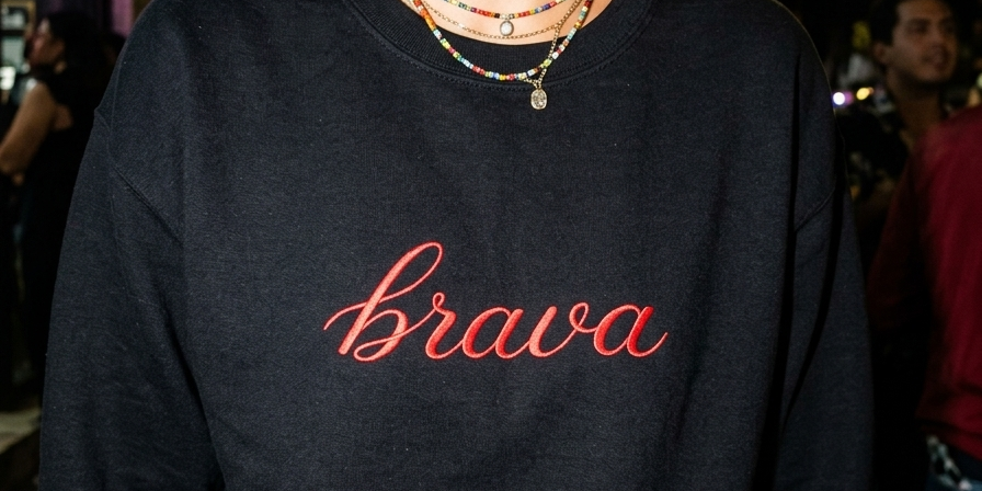 Lifestyle editorial photo — Brava Embroidered Sweatshirt, Black
