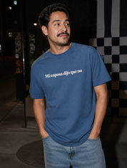 Lifestyle editorial photo — Mi Esposa Dijo Que No T-Shirt, Faded Navy
