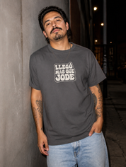 Lifestyle editorial photo — Llegó Más Que Jode T-Shirt, Faded Black