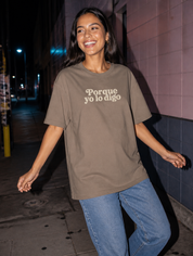 Lifestyle editorial photo — Porque Yo lo Digo T-Shirt, Faded Black