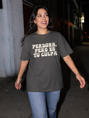 Lifestyle editorial photo — Perdona, Pero Es Tu Culpa T-Shirt, Faded Brown