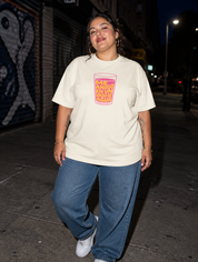 Lifestyle editorial photo — Me Ahogo en un Vaso de Agua T-Shirt, Faded Cream