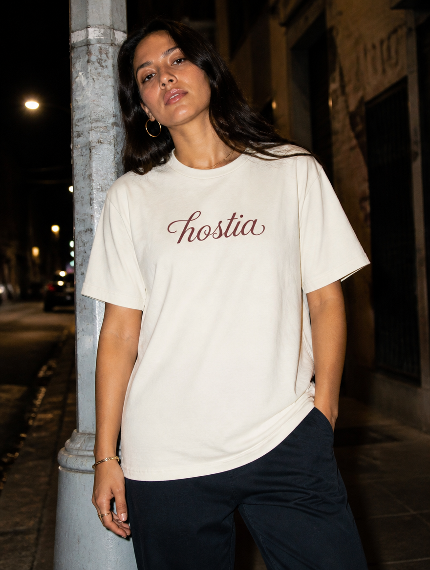 Lifestyle editorial photo — Hostia T-Shirt, Faded Cream