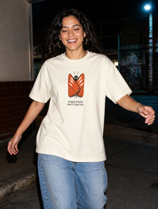 Lifestyle editorial photo — Mariposa Antisocial T-Shirt, Faded Cream