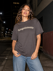 Lifestyle editorial photo — Alegadamente T-Shirt, Faded Brown