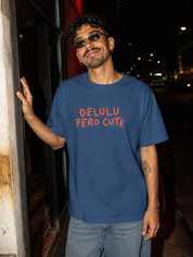 Lifestyle editorial photo — Delulu Pero Cute T-Shirt, Faded Navy