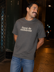 Lifestyle editorial photo — Favor de Excluirme T-Shirt, Faded Brown