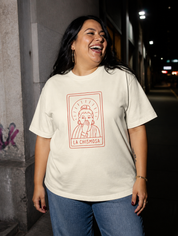 Lifestyle editorial photo — La Chismosa T-Shirt, Faded Cream