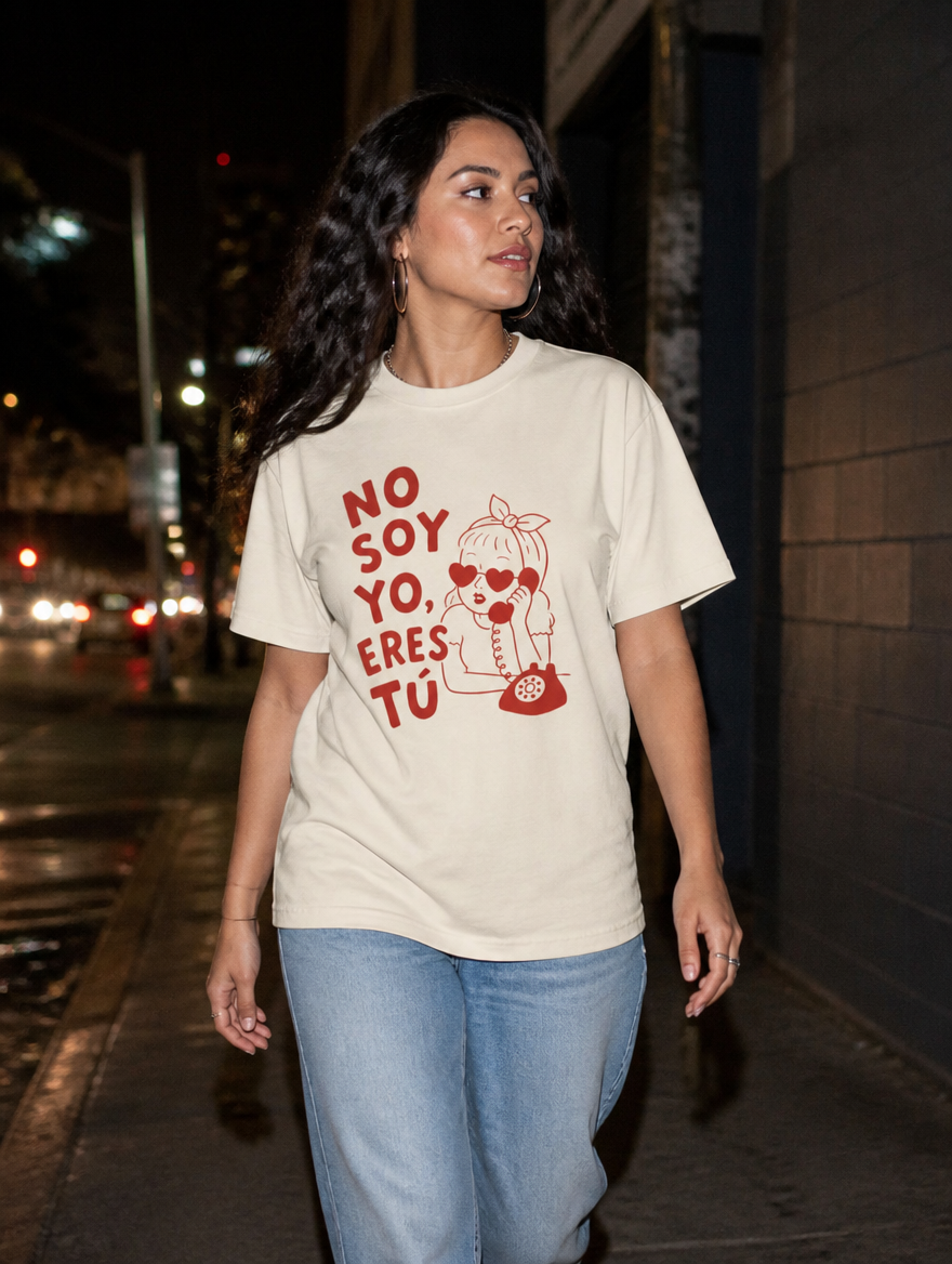 Lifestyle editorial photo — No Soy Yo, Eres Tú T-Shirt, Faded Cream