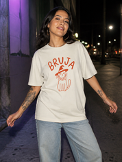 Lifestyle editorial photo — Bruja T-Shirt, Faded Cream